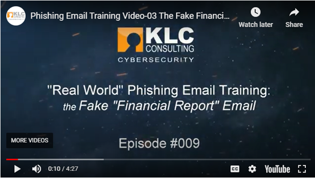 KLC's Virtual Chief Information Security Officer YouTube Phishing Email Training Series Videos available on YouTube